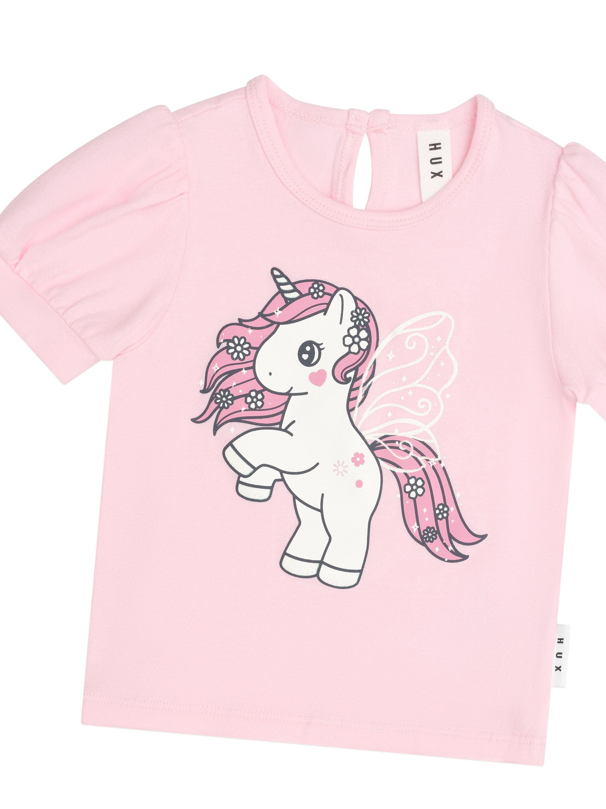 Huxbaby Girls Tee Flutter Unicorn Puff Sleeve T-Shirt