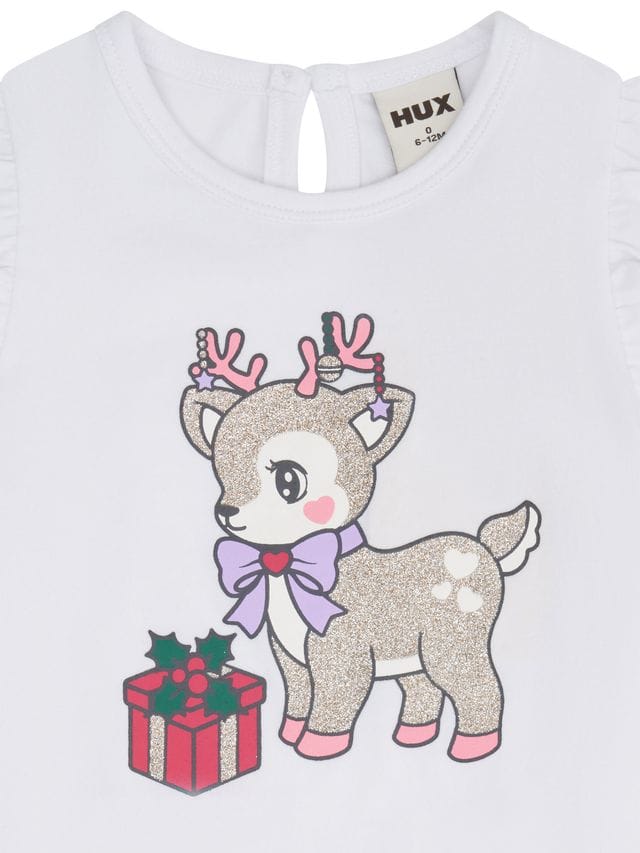 Huxbaby Girls Tee Reindeer Frill Slv Tee