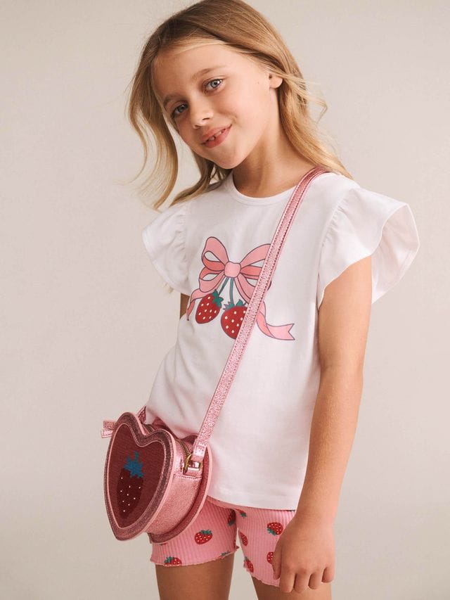 Huxbaby Girls Tee Strawberry Bow Frill Tee