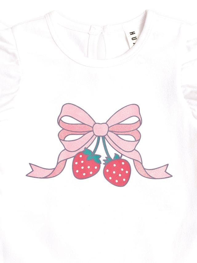 Huxbaby Girls Tee Strawberry Bow Frill Tee