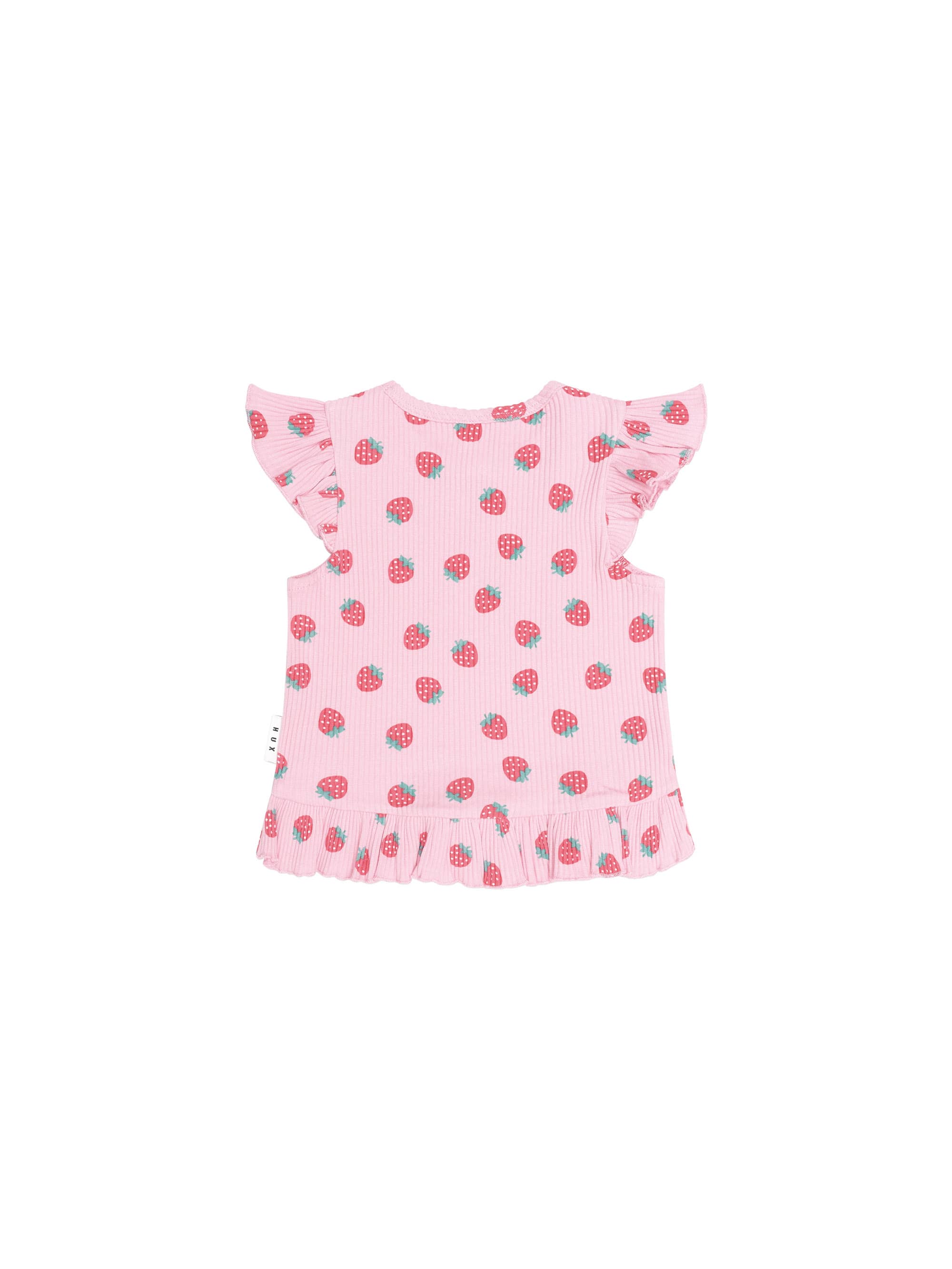 Huxbaby Girls Tee Strawberry Print Rib Peplum Tee