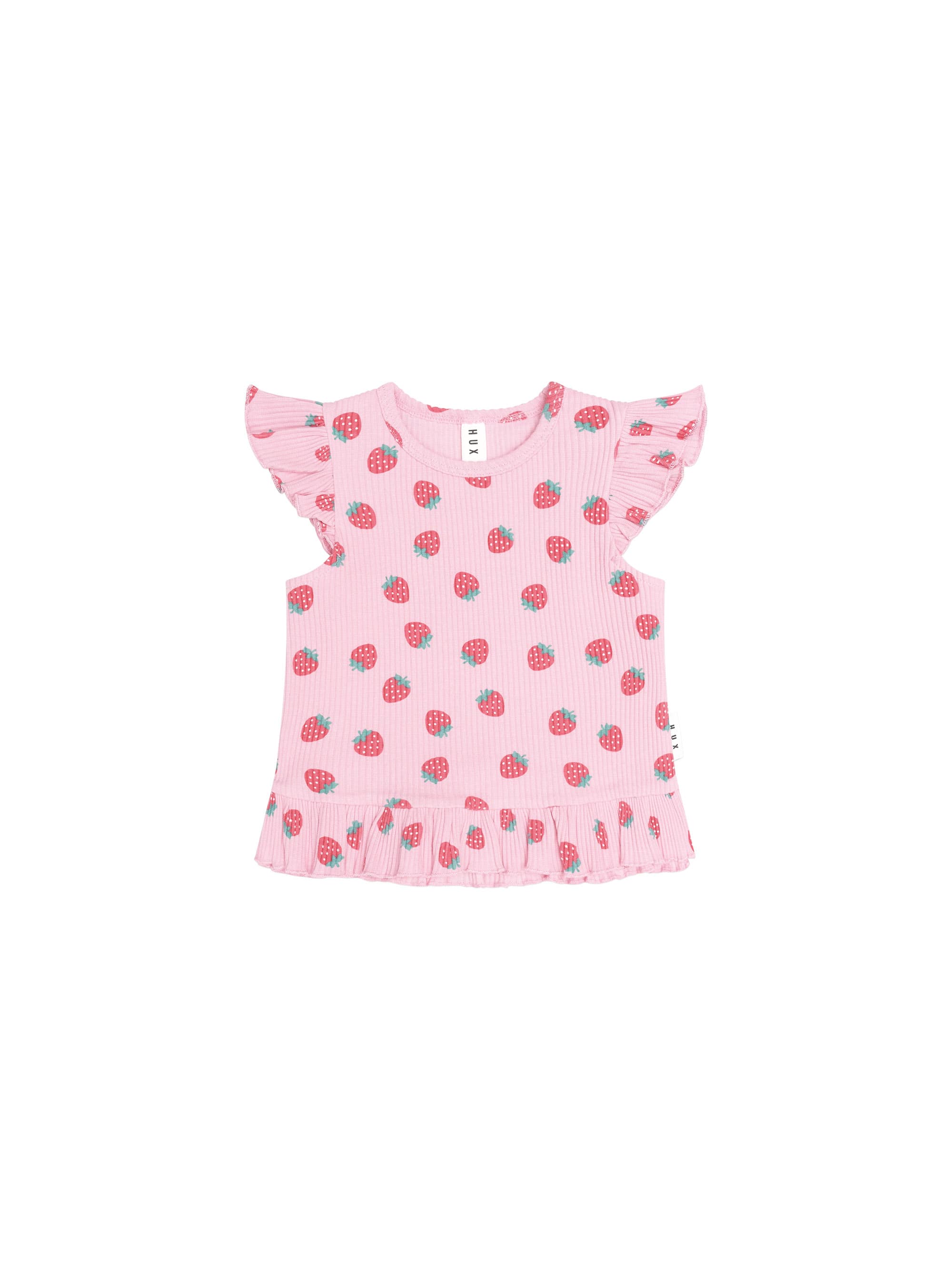 Huxbaby Girls Tee Strawberry Print Rib Peplum Tee