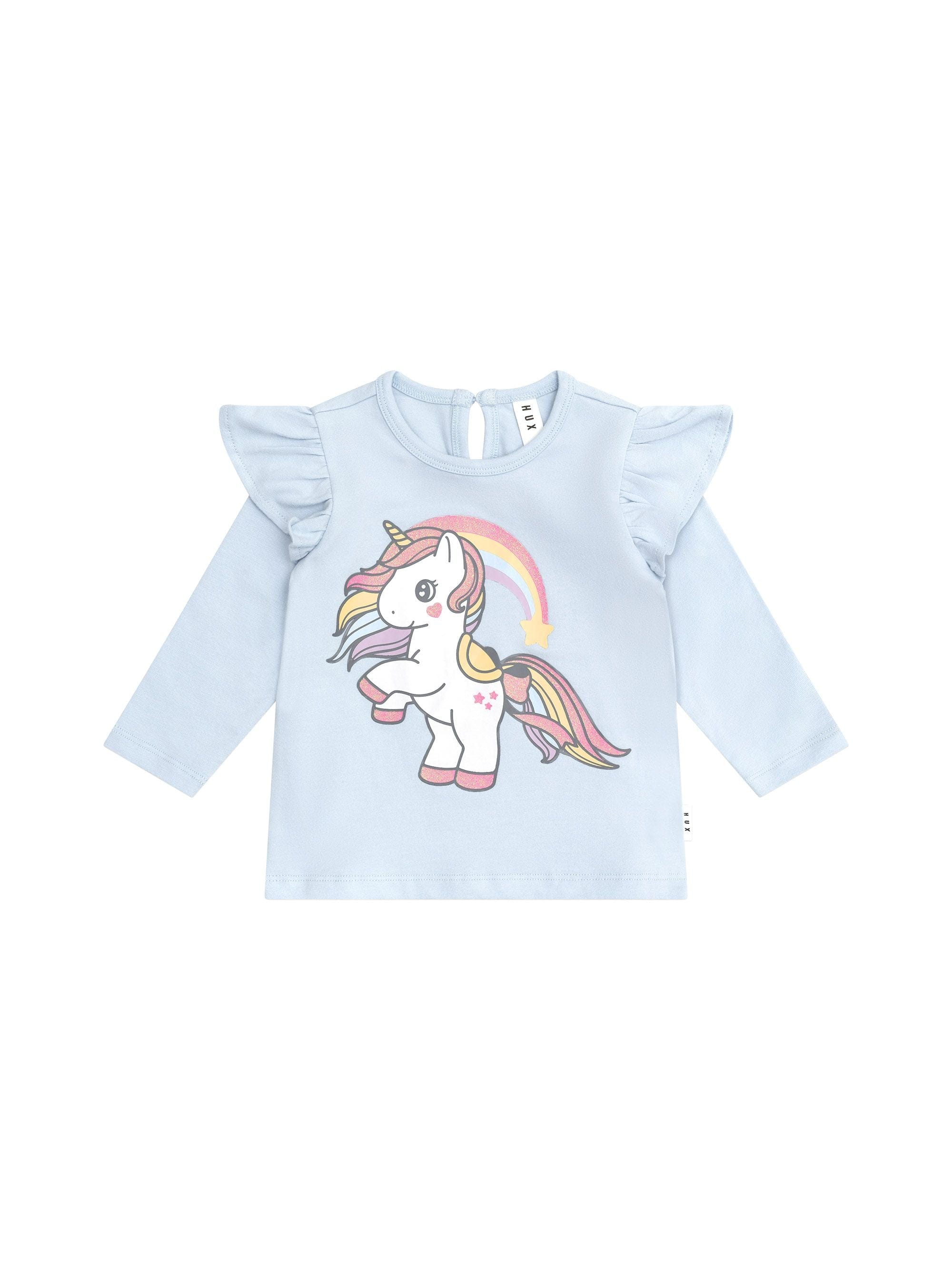 Huxbaby Girls Top Rainbow Unicorn Frill Top