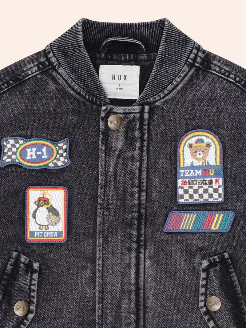 Huxbaby Unisex Jacket Black Knit Denim Patches Jacket