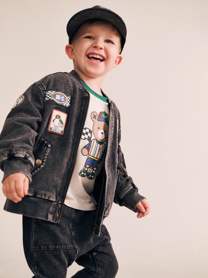 Huxbaby Unisex Jacket Black Knit Denim Patches Jacket