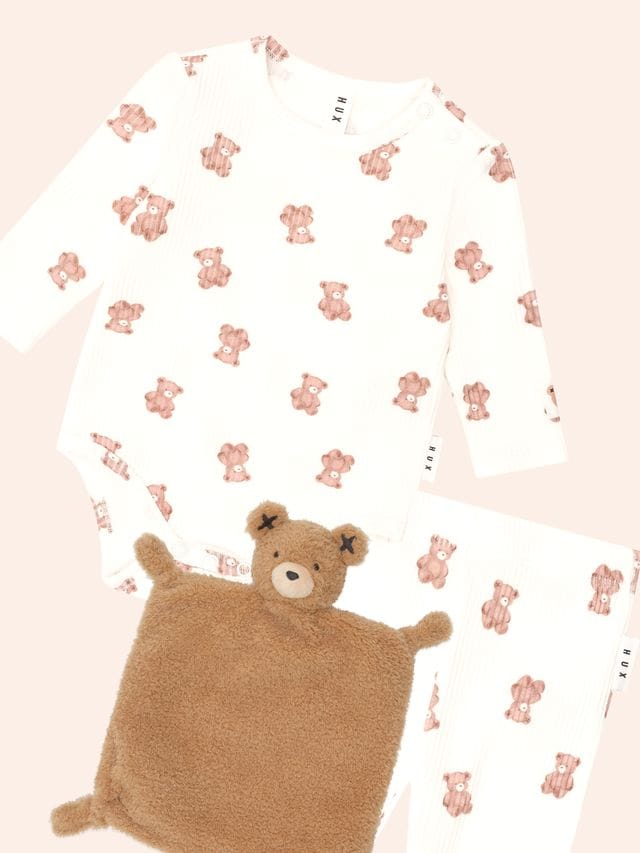 Huxbaby Unisex Outfit Beary Snuggly 3 Piece Gift Set