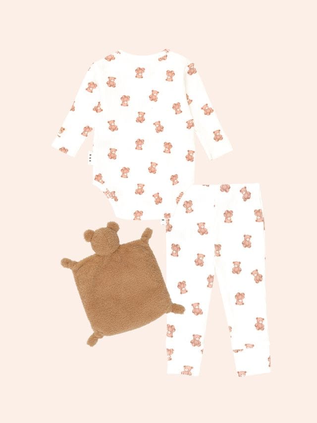 Huxbaby Unisex Outfit Beary Snuggly 3 Piece Gift Set