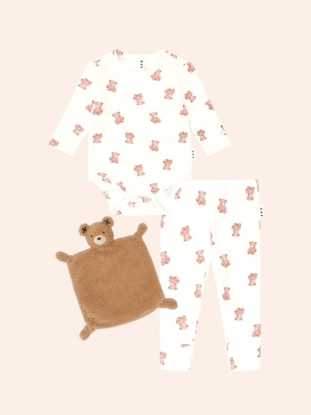 Huxbaby Unisex Outfit Beary Snuggly 3 Piece Gift Set