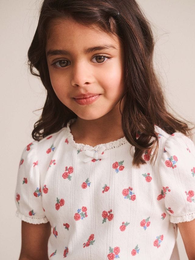Huxbaby Unisex Sleepware Floral Pointelle Puff Sleeve PJs