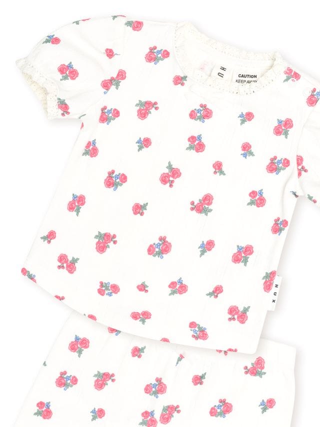 Huxbaby Unisex Sleepware Floral Pointelle Puff Sleeve PJs