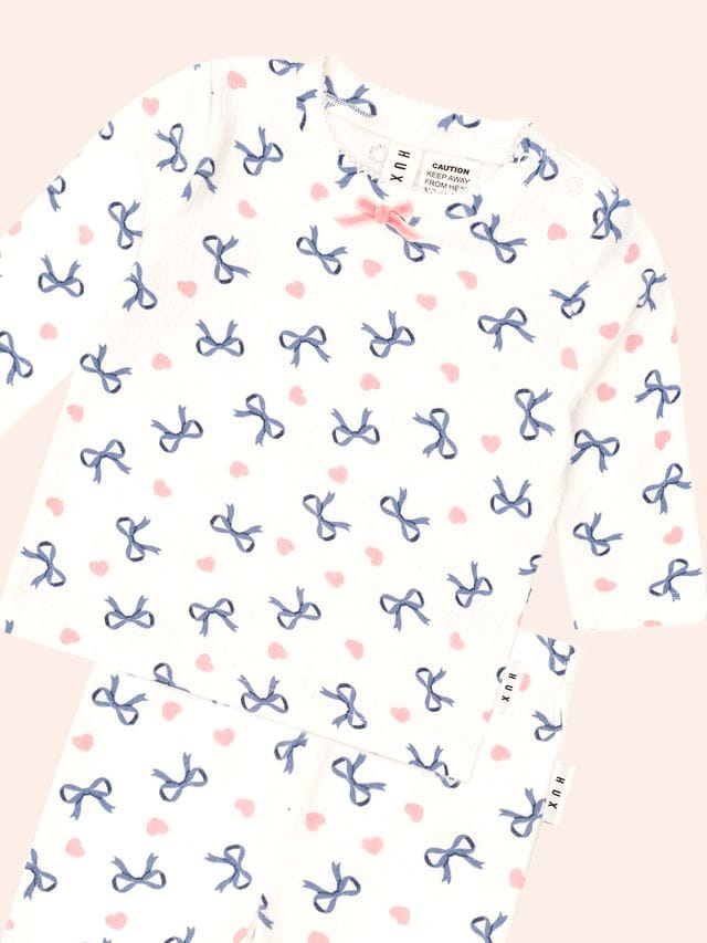 Huxbaby Unisex Sleepware Hearts and Bows L/S PJ Set