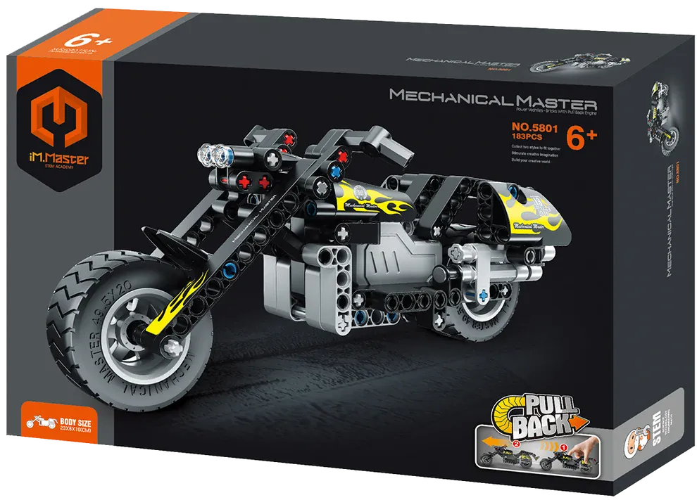 iM.Master Toys Pull Back Motorcycle Yellow Flame