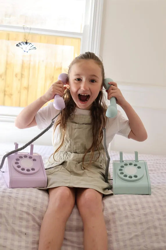 Imagine That Toys Wooden Rotary Telephone - Aqua Green