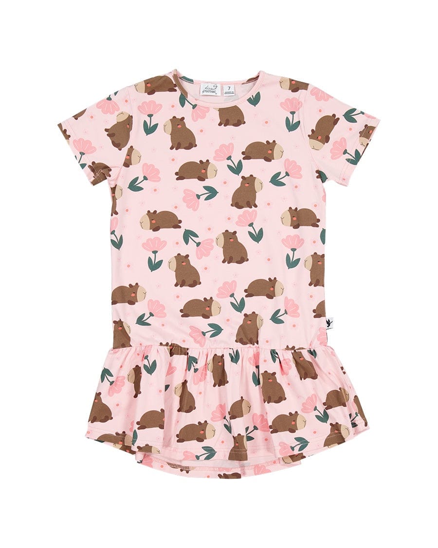 Kissed By Radicool Girls Dress FLORAL CAPYBARAS FRILL DRESS