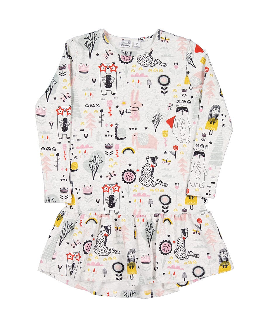 Kissed By Radicool Girls Dress Forest Doodle Frill Dress