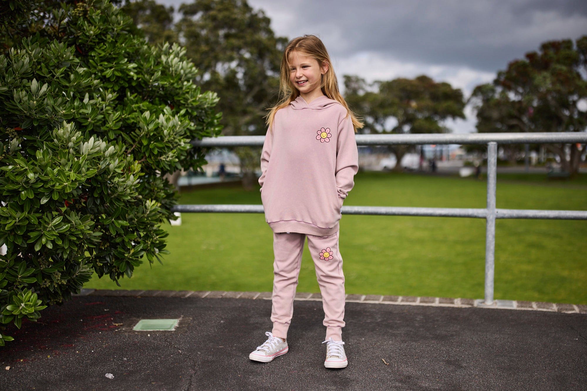 Kissed By Radicool Girls Jumper Daisy Acid Wash Hood