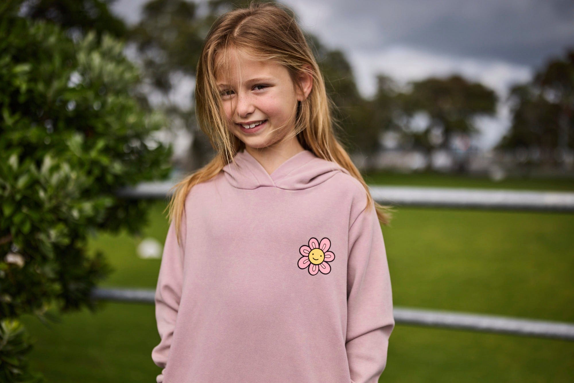 Kissed By Radicool Girls Jumper Daisy Acid Wash Hood