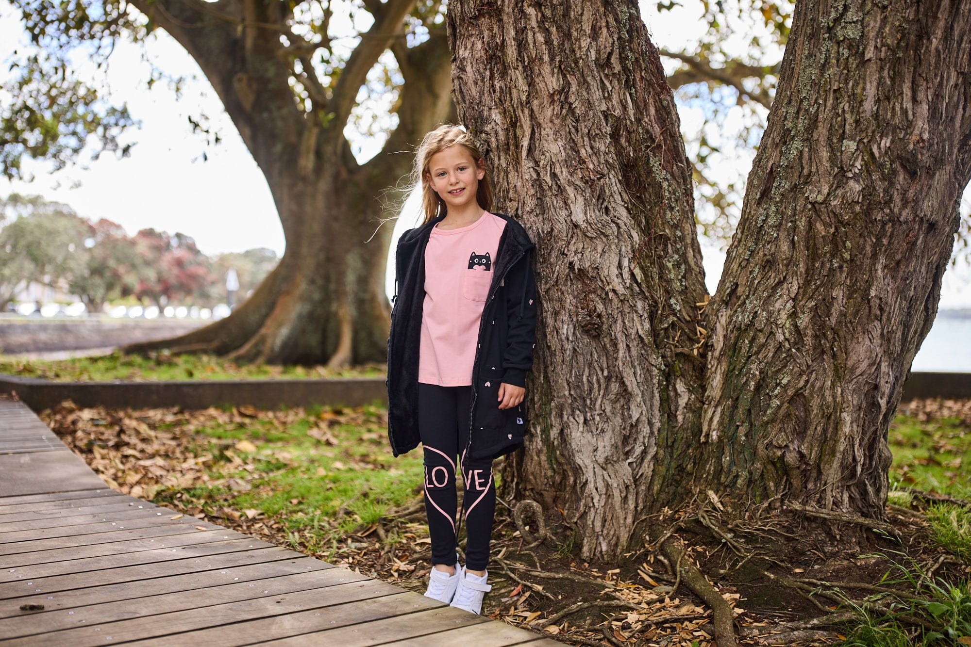 Kissed By Radicool Girls Jumper Love Cat Peekaboo LS Tee