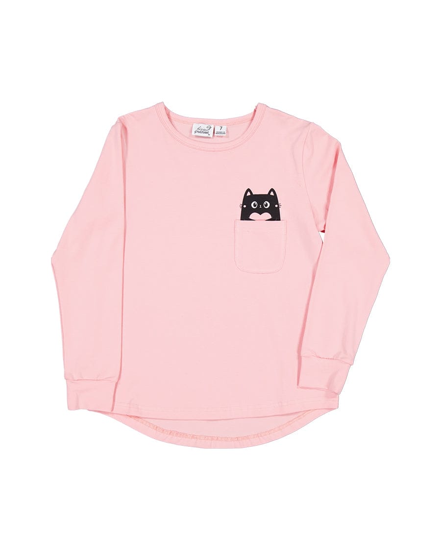 Kissed By Radicool Girls Jumper Love Cat Peekaboo LS Tee