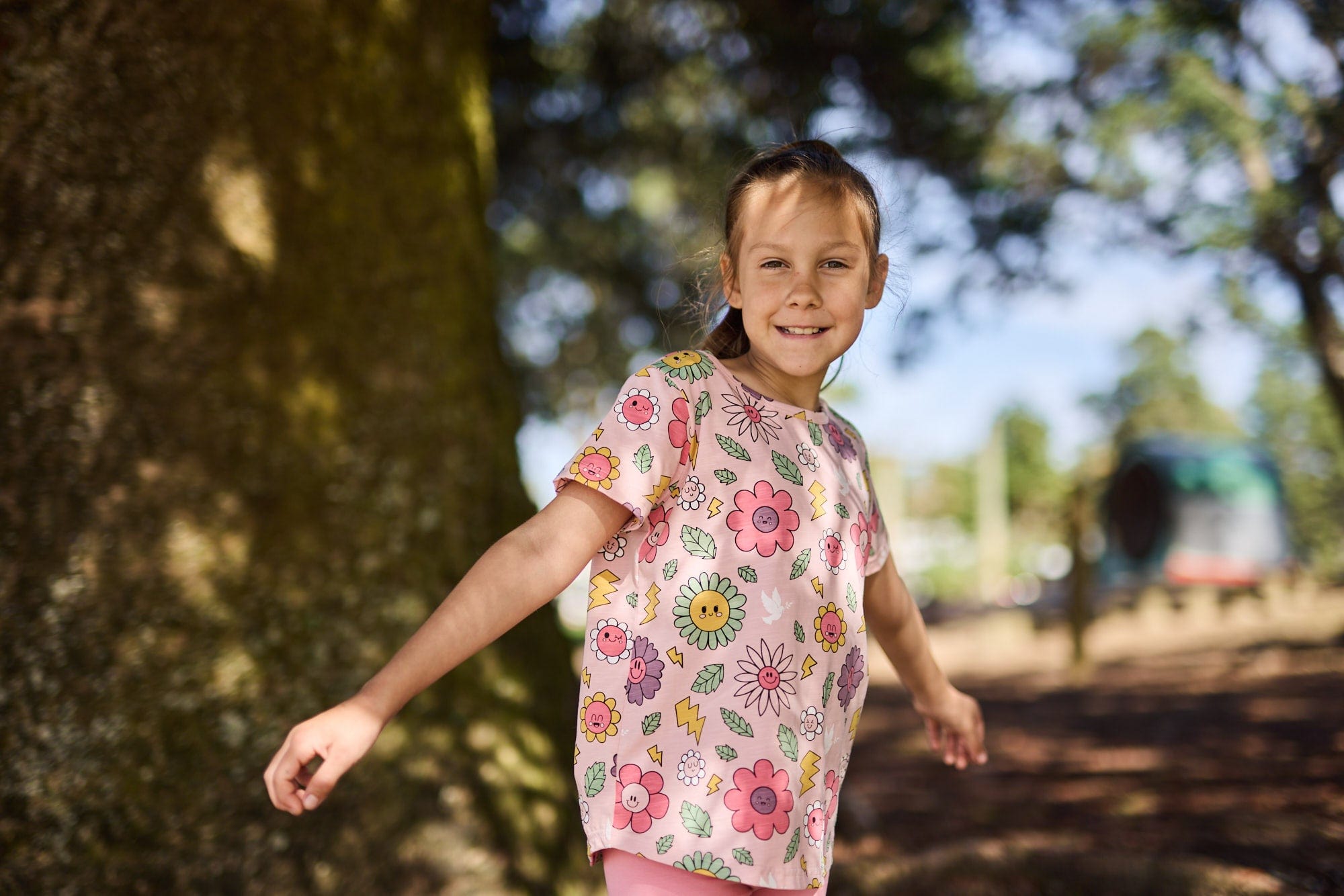 Kissed By Radicool Girls Tee Smiley Flowers Tee