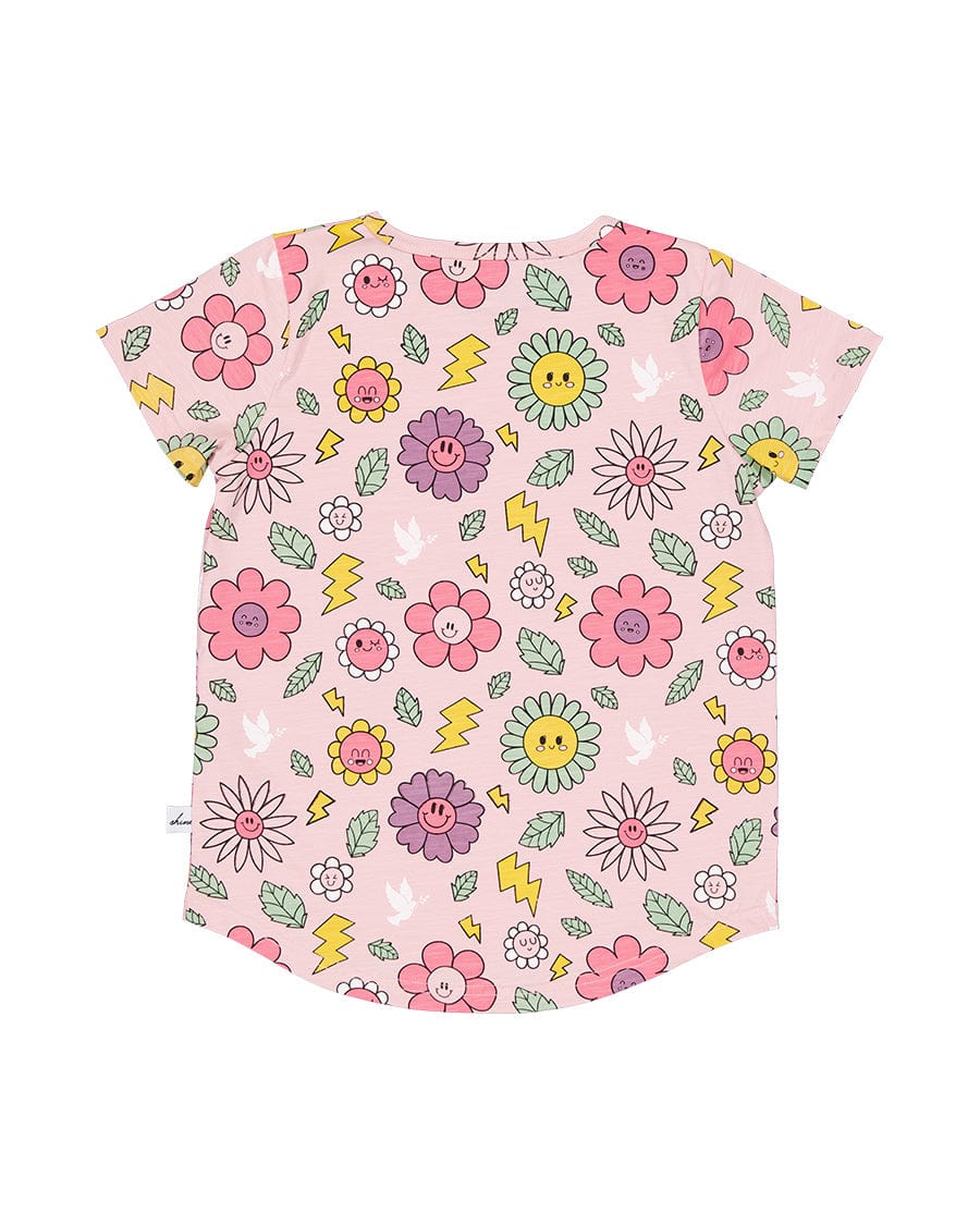 Kissed By Radicool Girls Tee Smiley Flowers Tee