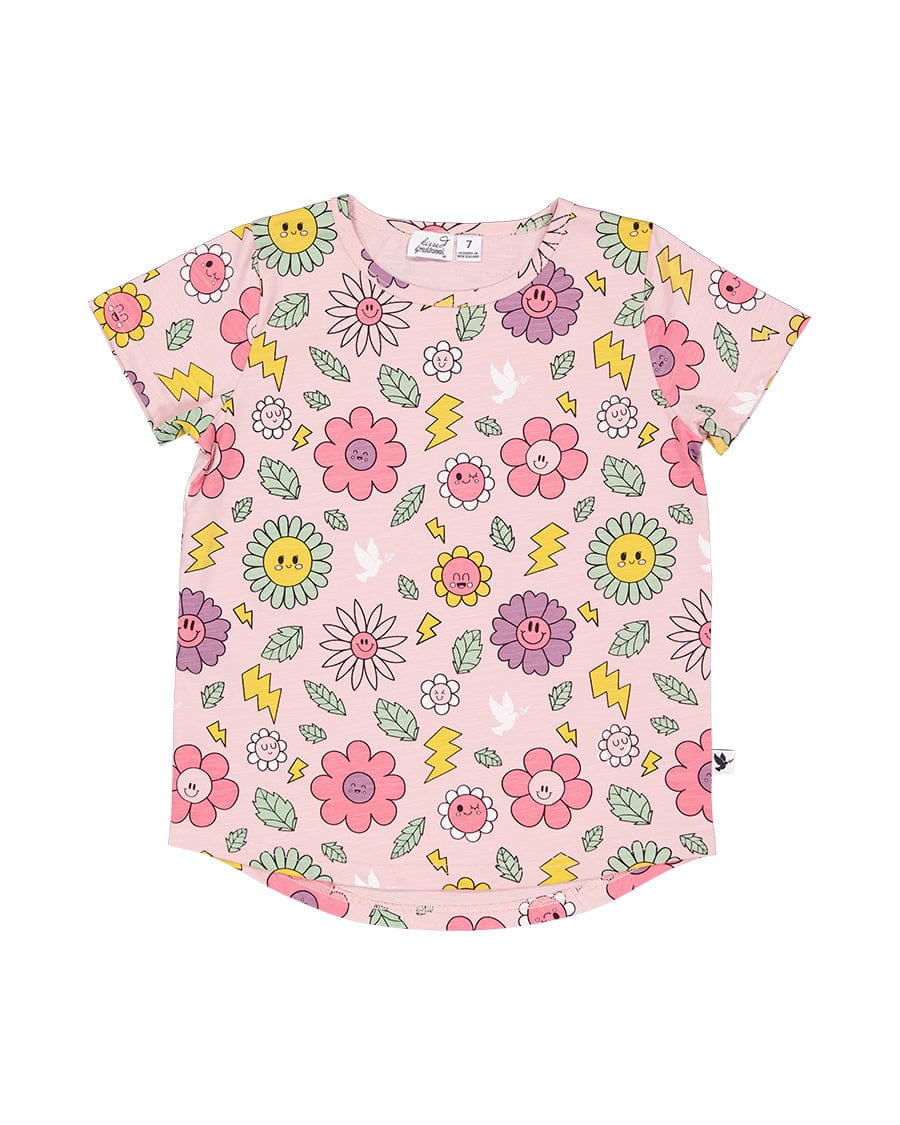 Kissed By Radicool Girls Tee Smiley Flowers Tee