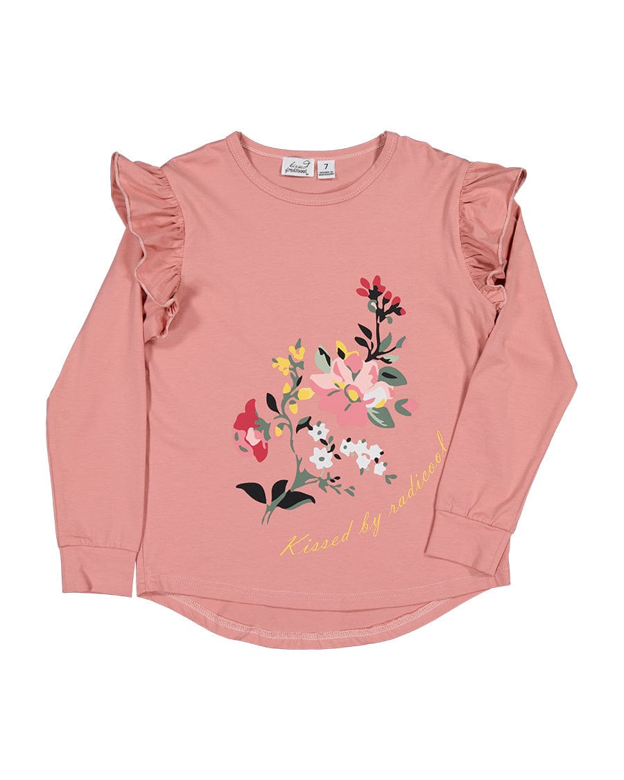Kissed By Radicool Girls Top Flora Frill L/S Tee