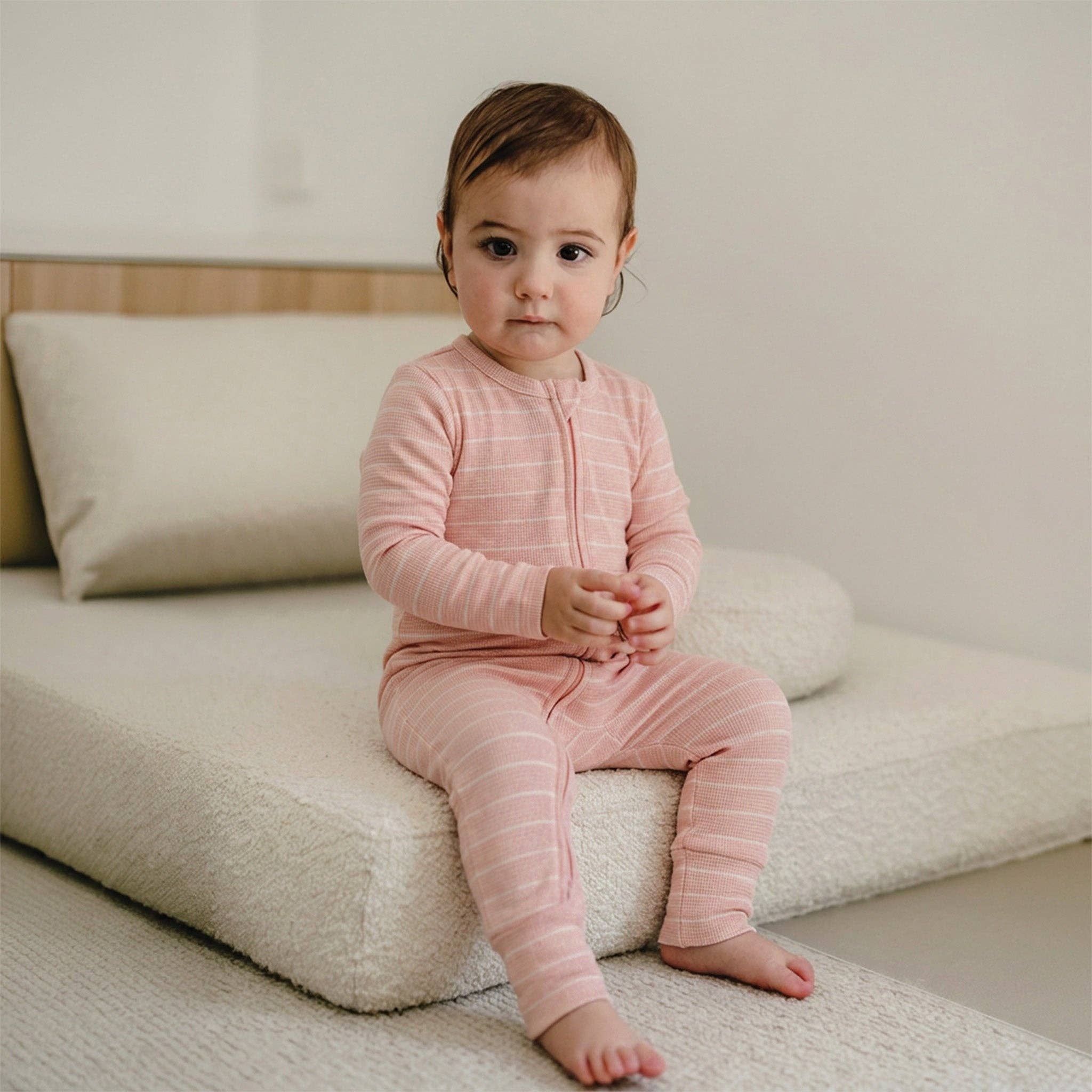 Kynd Baby Girls All In One NB Organic Cotton Waffle - Pearl Stripe