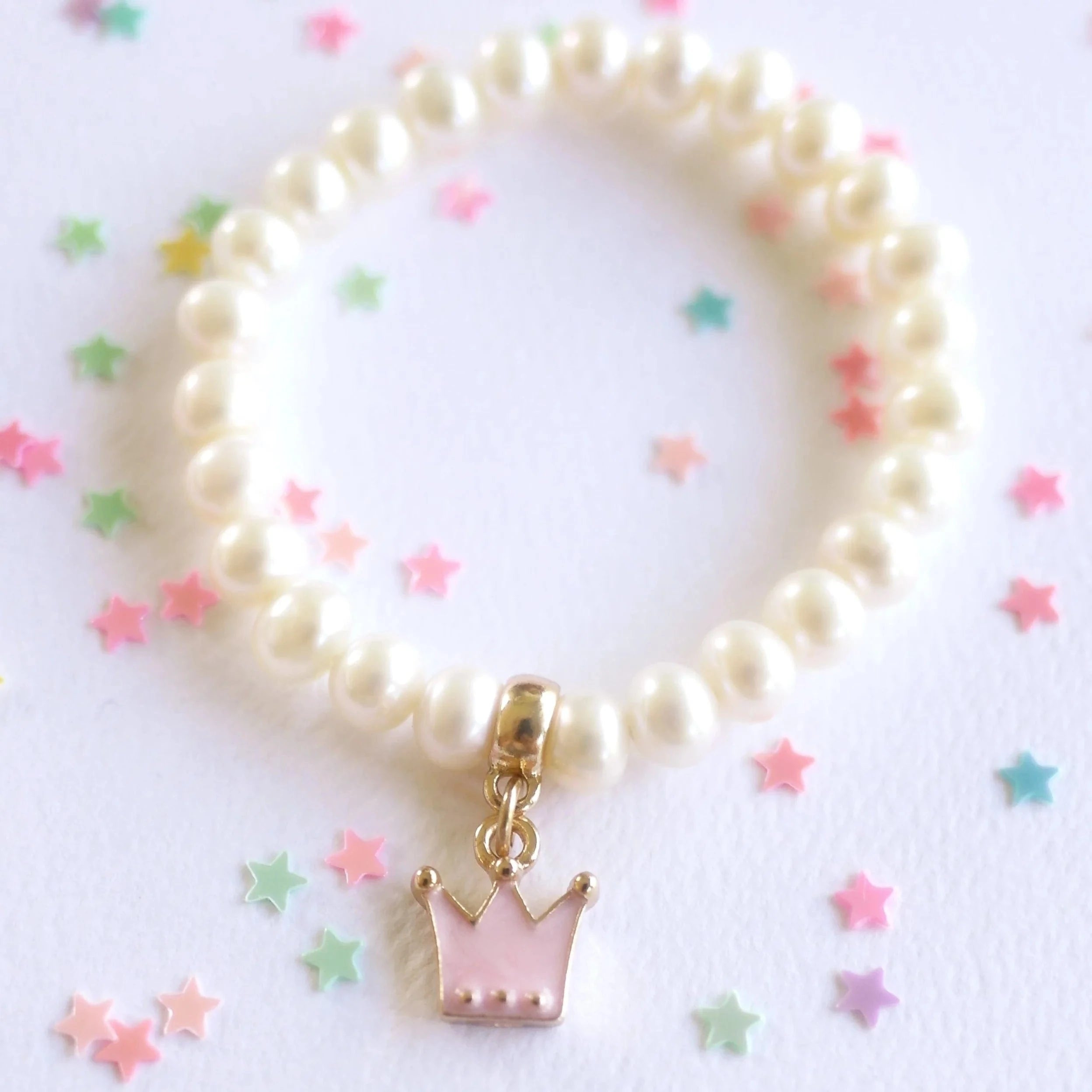 Lauren Hinkley Girls Accessory Freshwater Pearl Crown Charm Bracelet