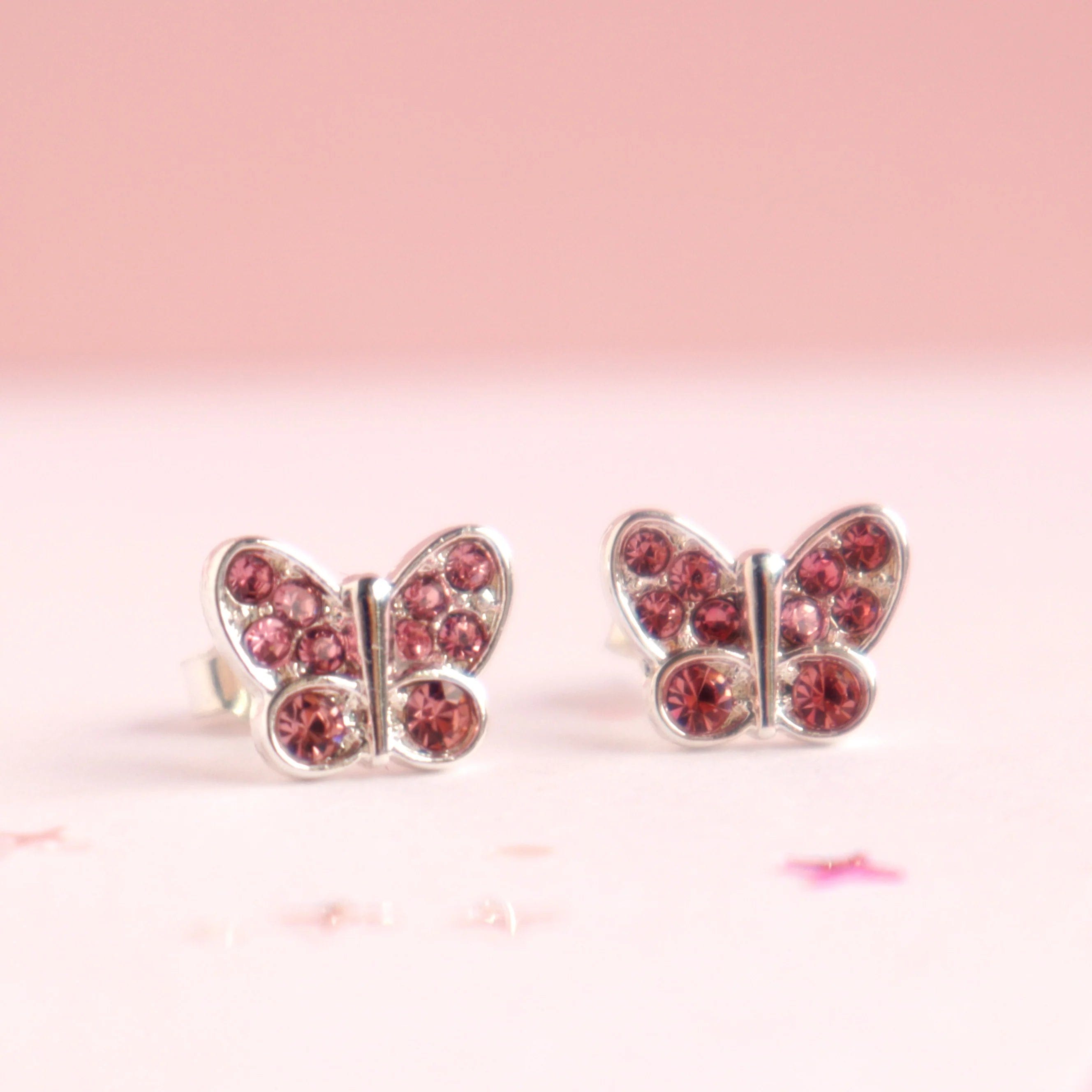 Lauren Hinkley Girls Accessory Pink Crystal Butterfly Earrings