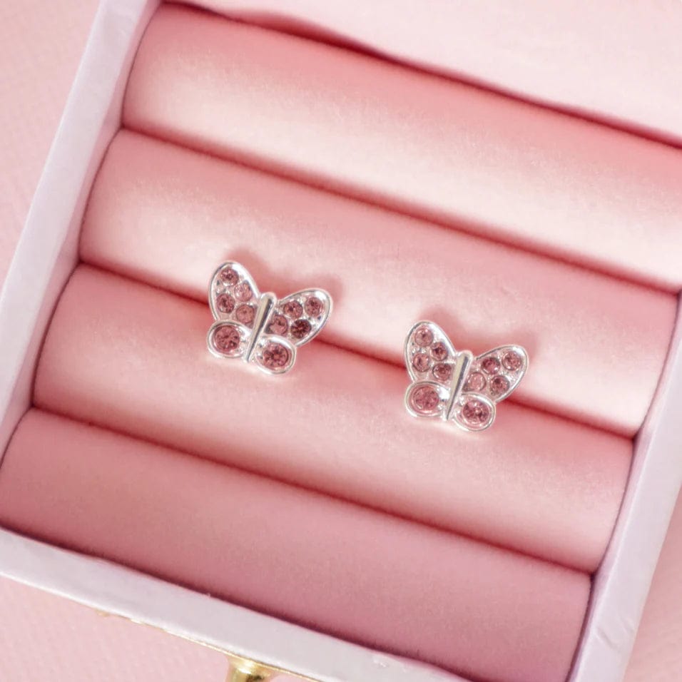 Lauren Hinkley Girls Accessory Pink Crystal Butterfly Earrings