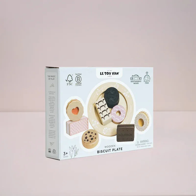 Le Toy Van Biscuit & Plate Set toy with wooden biscuits and plate for imaginative play