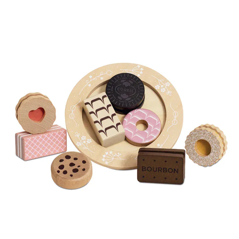 Le Toy Van Biscuit & Plate Set toy with wooden biscuits and plate for pretend play