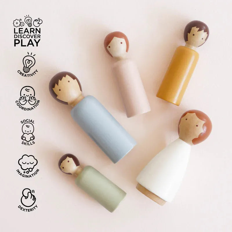 Le Toy Van Dubois wooden family dolls 5-piece toy set displayed together