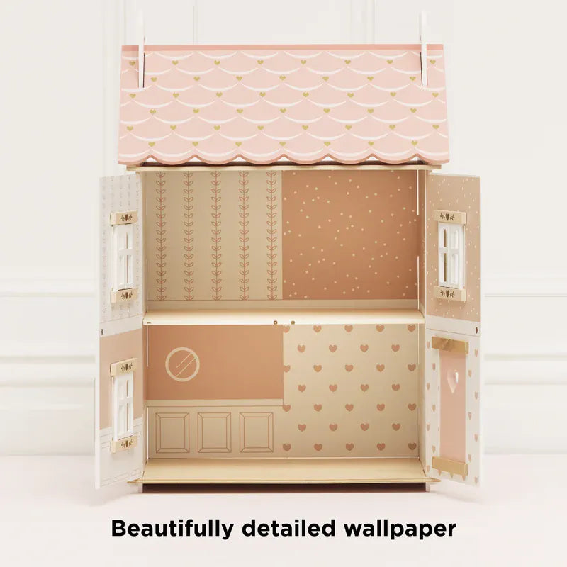 Le Toy Van Roseheart House wooden toy dollhouse with detailed pink facade and multiple windows