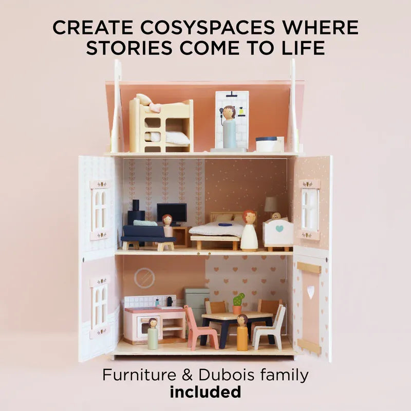 Le Toy Van Roseheart House toy dollhouse in pastel colors with detailed windows and doors