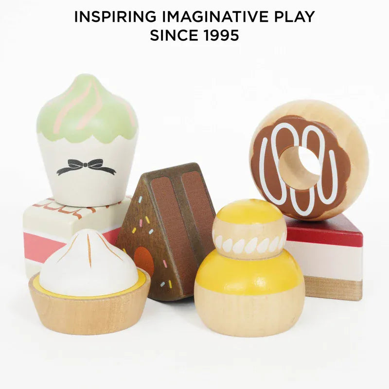Le Toy Van Three Tier Cake Stand toy with three wooden serving tiers for pretend play