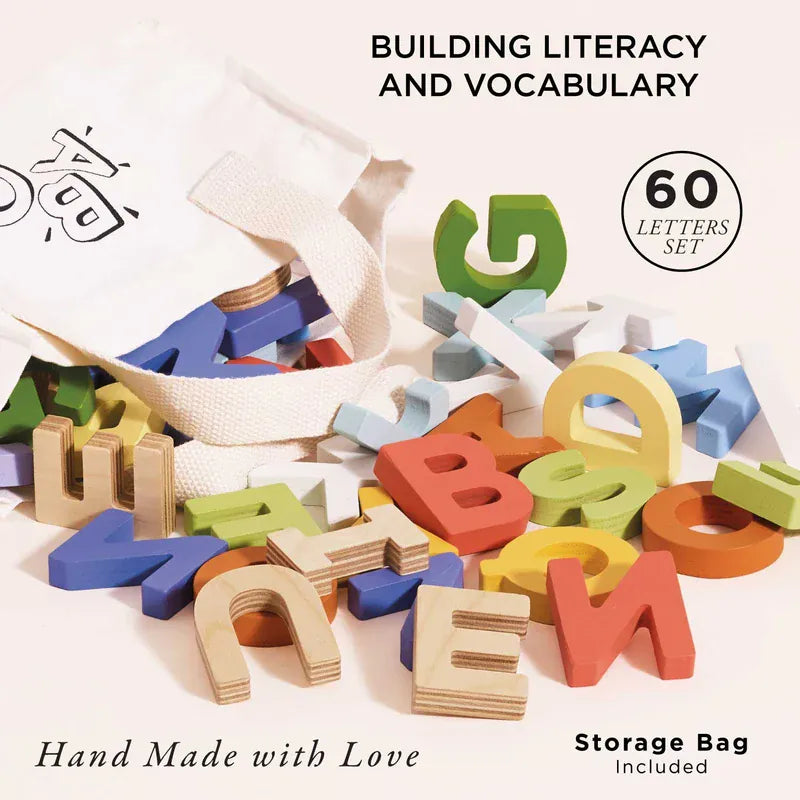 Le Toy Van wooden letters and bag set toy with colorful alphabet letters in a storage bag