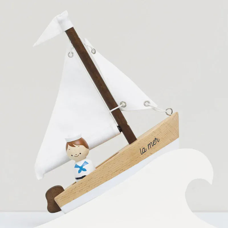 Le Toy Van wooden sailing boat toy with captain figure
