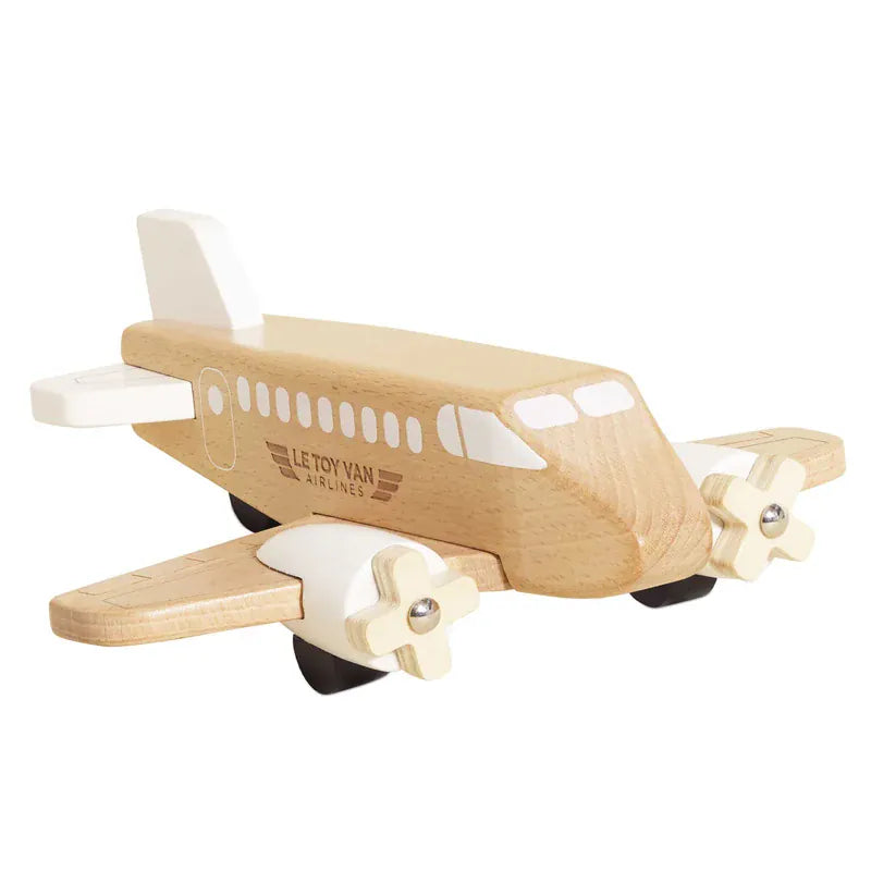 Le Toy Van wooden toy plane in natural wood design, side view