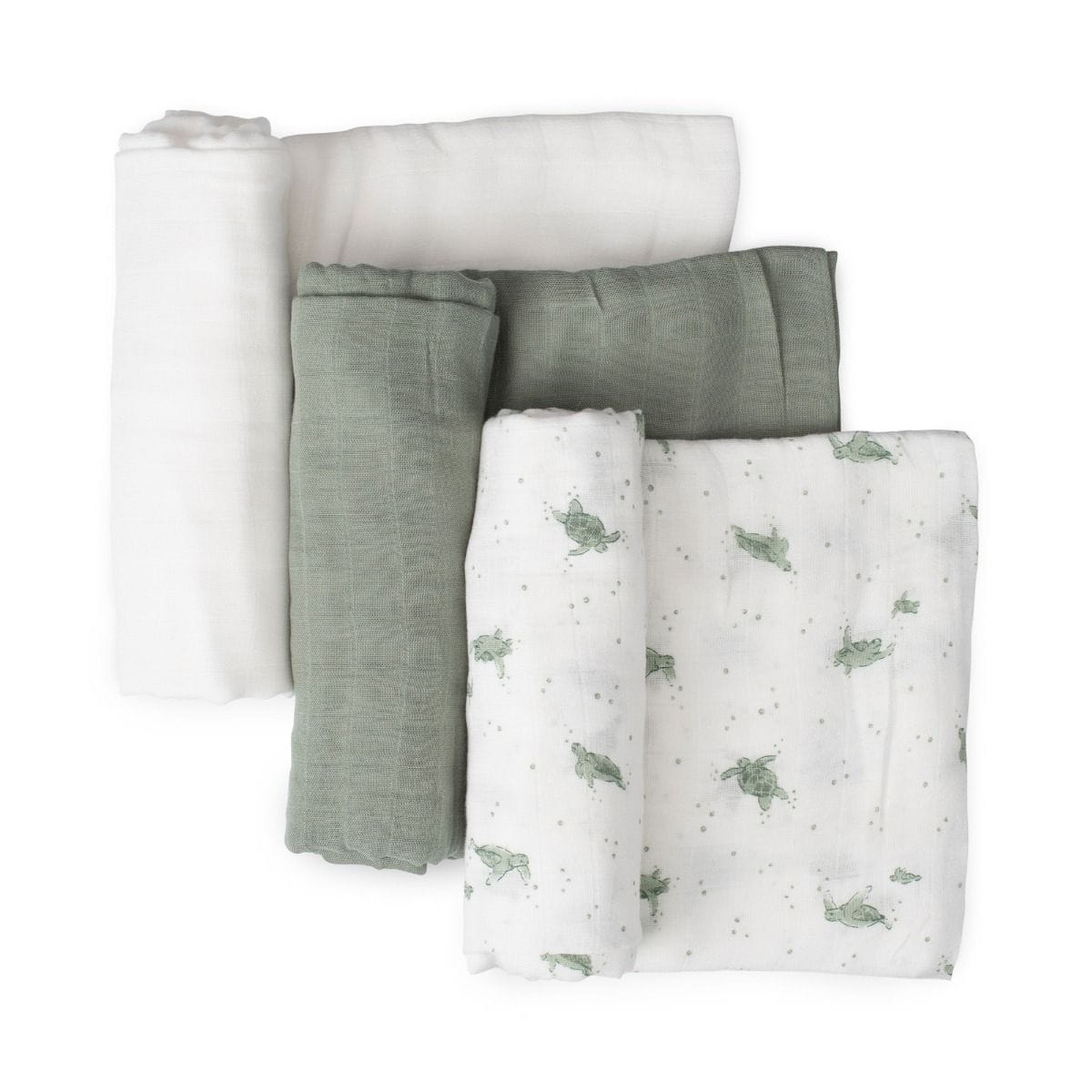 Set of three Little Bamboo Muslin Wraps featuring Turtle Bay design, soft baby accessories for gentle wrapping and comfort.