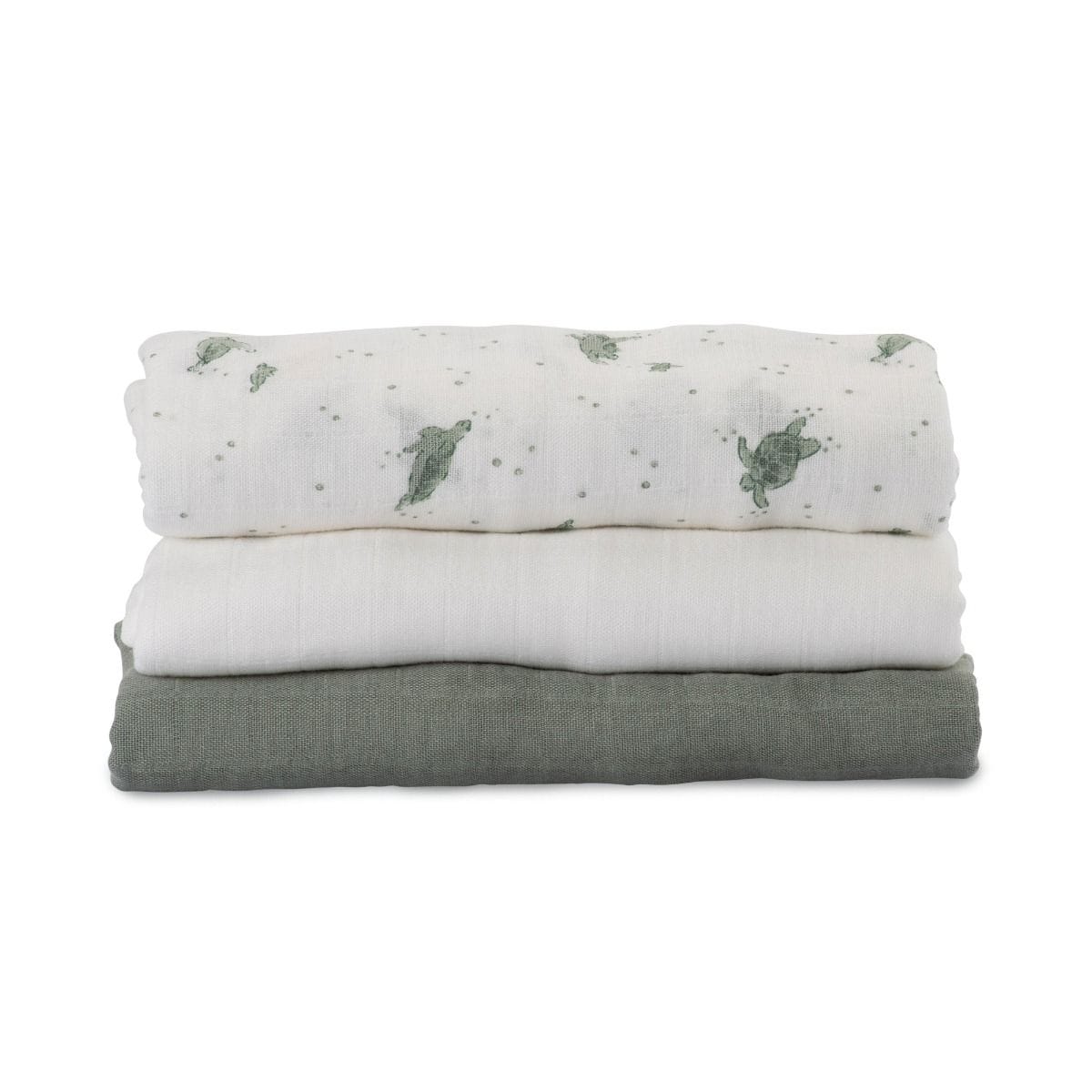 Set of three Little Bamboo Muslin Wraps featuring turtle bay design, soft and breathable baby accessories for gentle comfort.