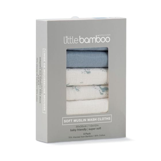 Little Bamboo Linen Bath Little Bamboo Muslin Washers 6 pack - Retro Blue