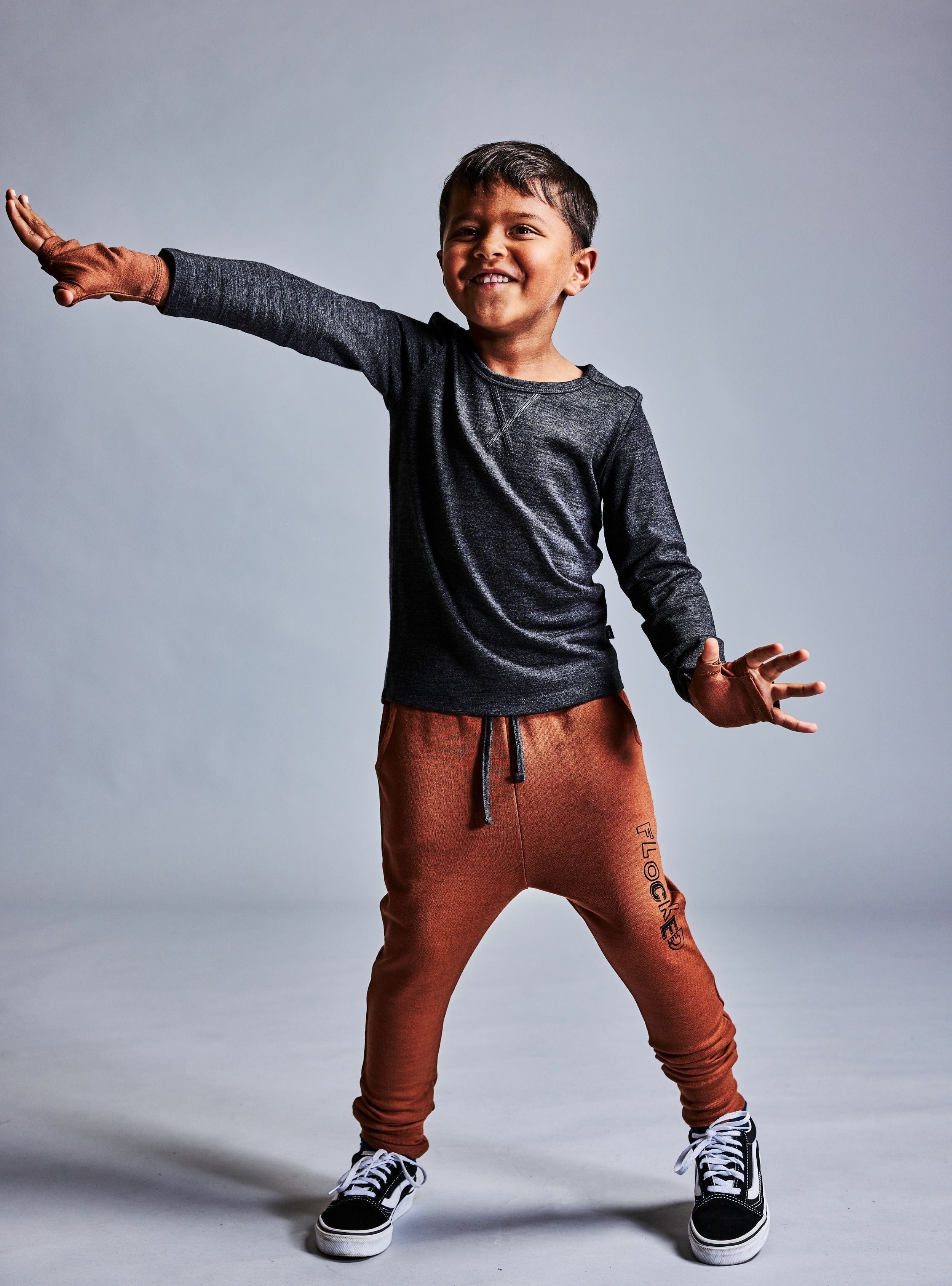 Little Flock Of Horrors Boys Pants Atlas Trackies - Clay