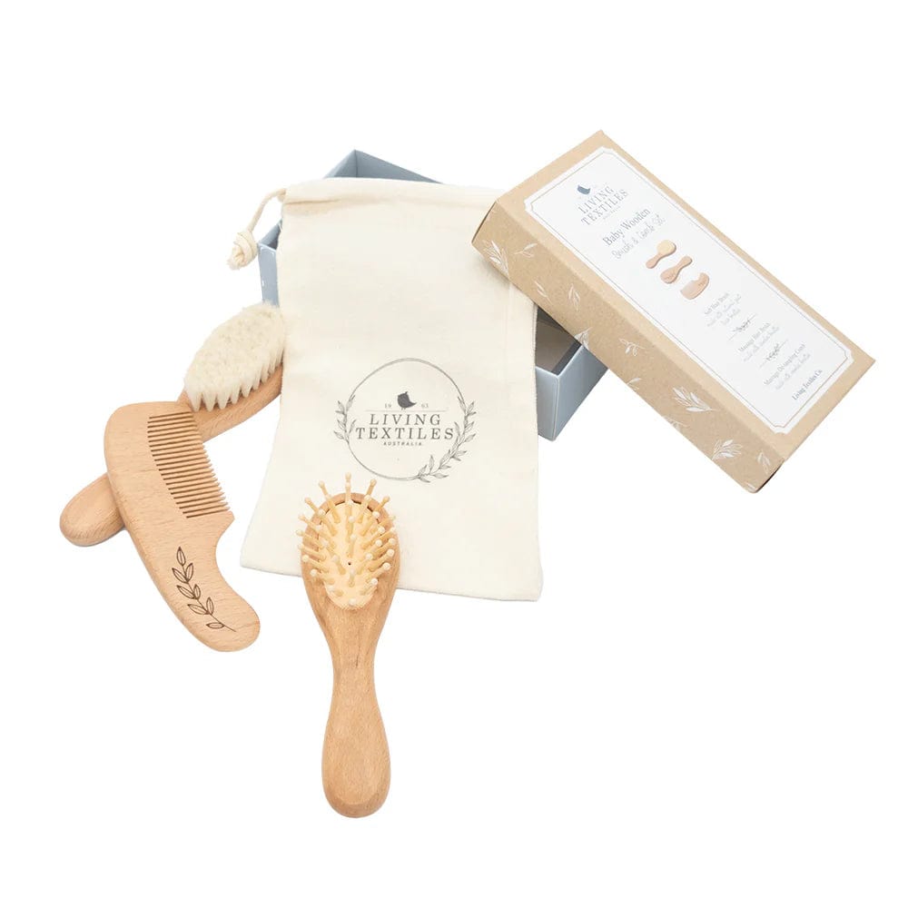 Living Textiles Baby Accessory 3 Piece Baby Wooden Brush & Comb Set