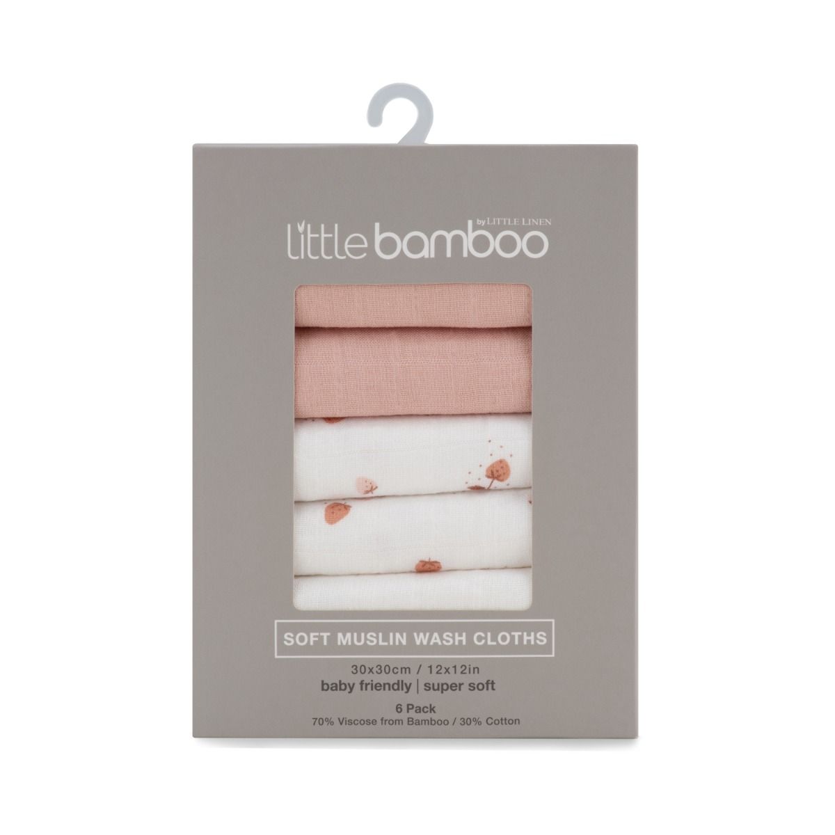 Little Bamboo Muslin Washers 6 pack - Dusty Rose