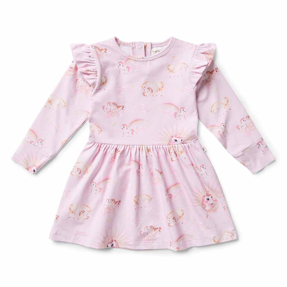 Unicorn Long Sleeve Organic Dress - Parnell Baby Boutique