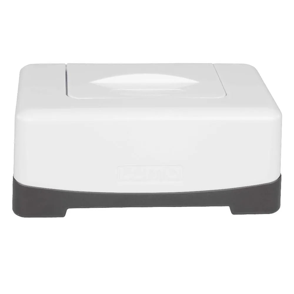 LUMA Easy Wipe Box in Snow White, a baby care product with a sleek white wipe dispenser for convenient diaper changes.