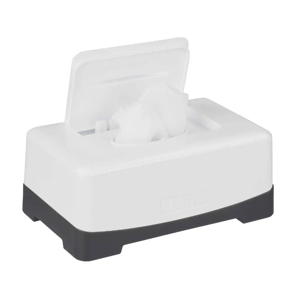 LUMA Easy Wipe Box in Snow White, baby care product with white plastic container and flip-top lid for convenient wipe access