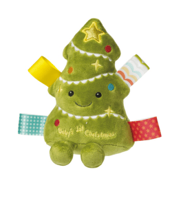 Mary Meyer Taggies Merry Mingle Christmas tree soft rattle toy with colorful ribbon tags